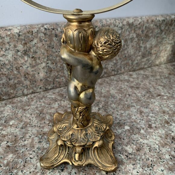 HTF VTG Rare French 14”Vanity 7”Mirror Gold Ormolu Cherub Stylebuilt Matson Type - Picture 7 of 14